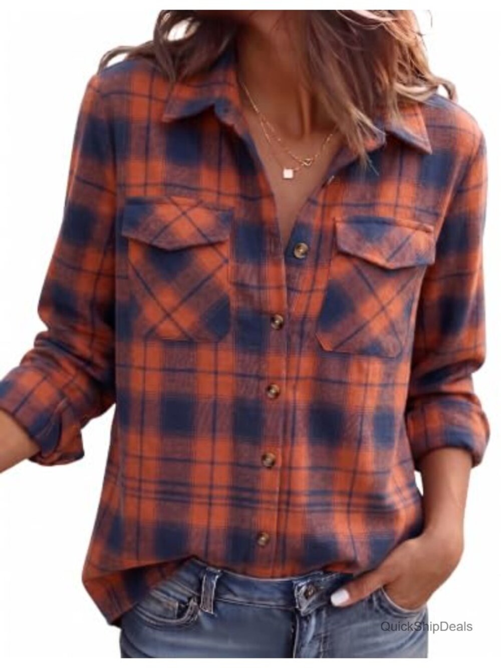 Zeagoo Womens Button Down Flannel Shirt Plaid Lightweight Top with Pockets